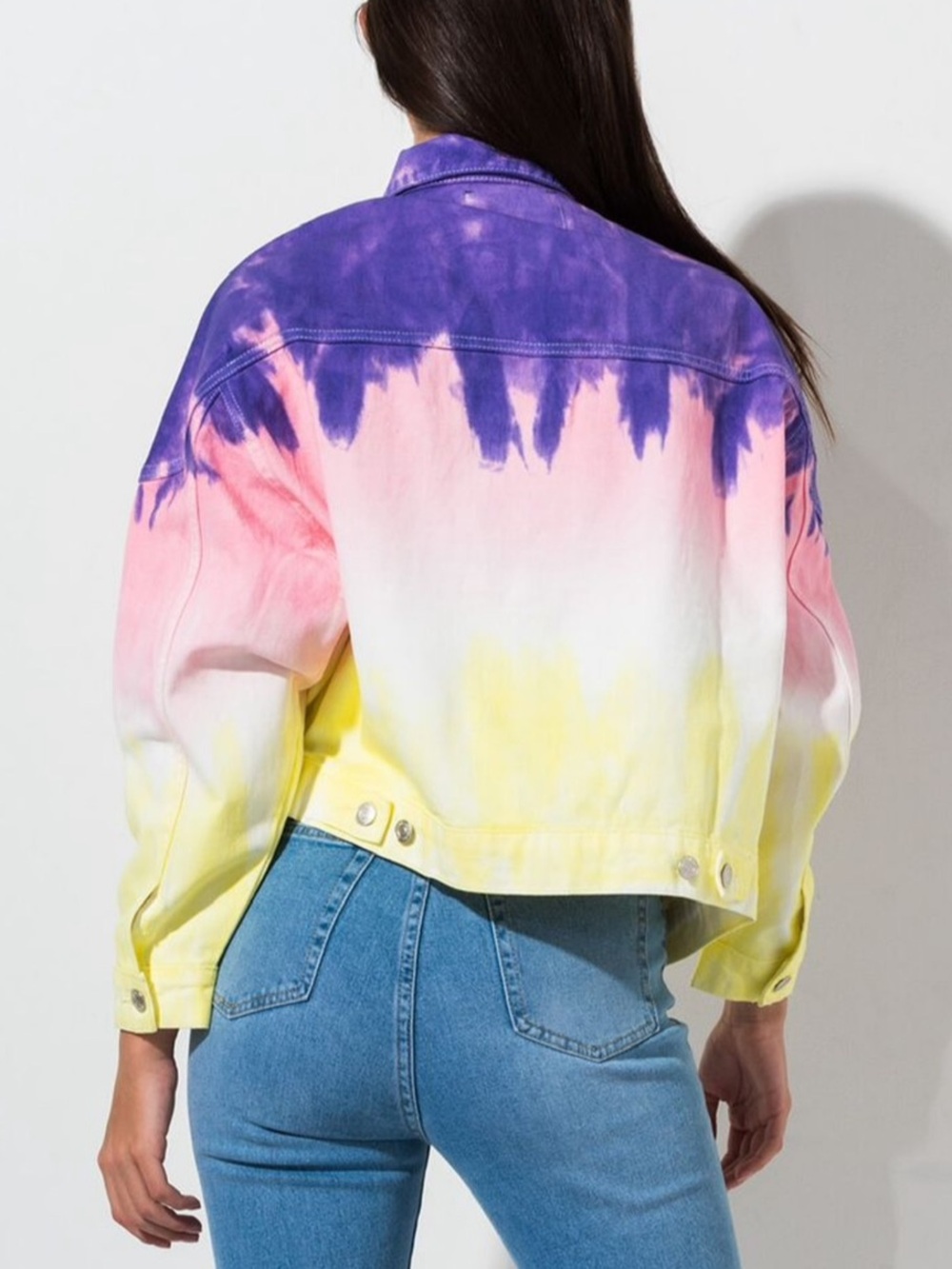 Signature โGo Easyโ Tie-Dye Denim Jacket - Purple, Pink & Yellow Womens Size S